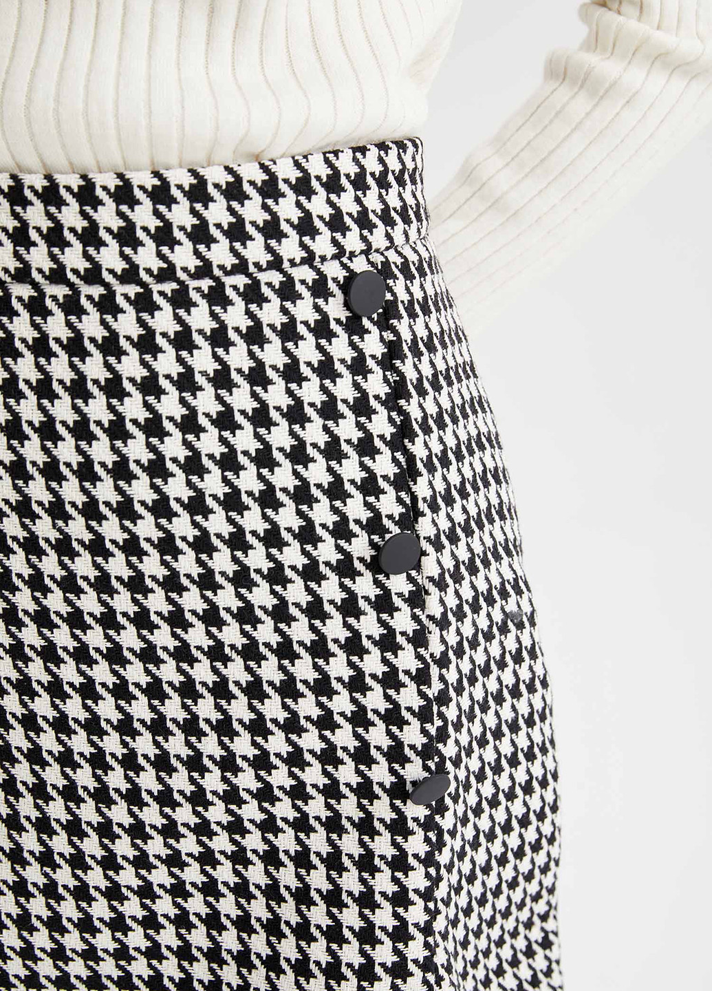 Черно-белая кэжуал с узором гусиная лапка юбка DeFacto а-силуэта (трапеция)