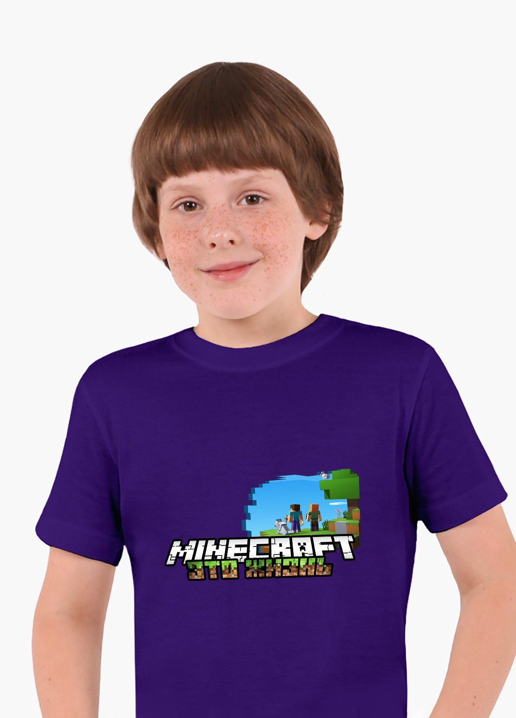 Фиолетовая демисезонная футболка детская майнкрафт (minecraft)(9224-1170) MobiPrint