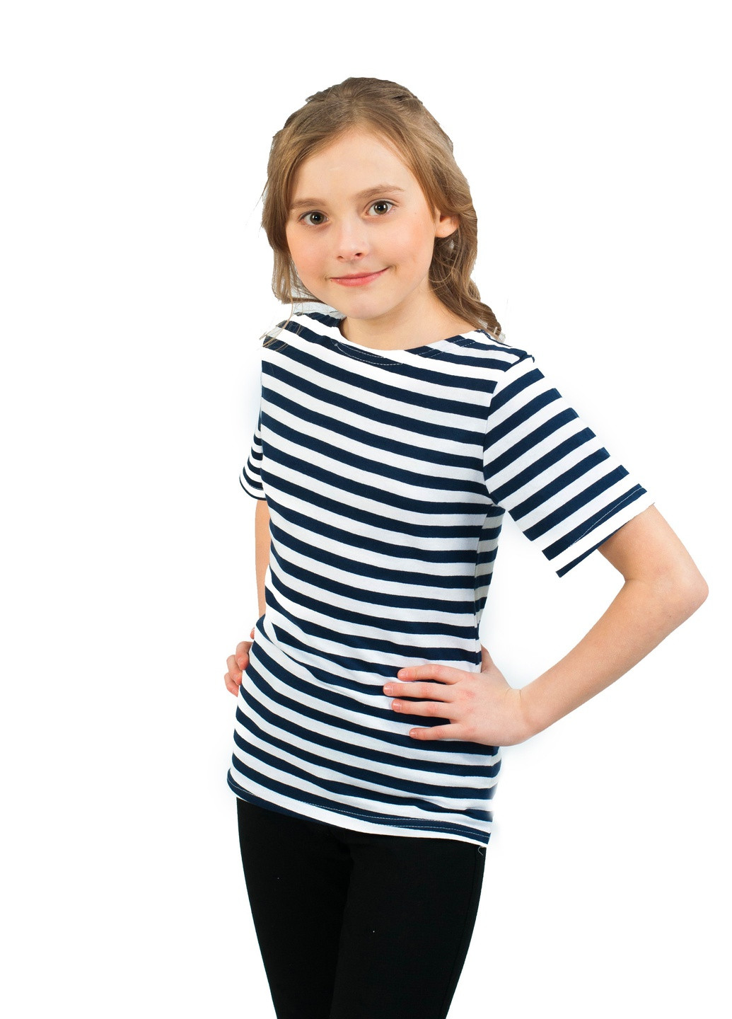 Темно-синяя летняя футболка тельняшка морская детская тёмно-синяя полоска Одеські тільняшки