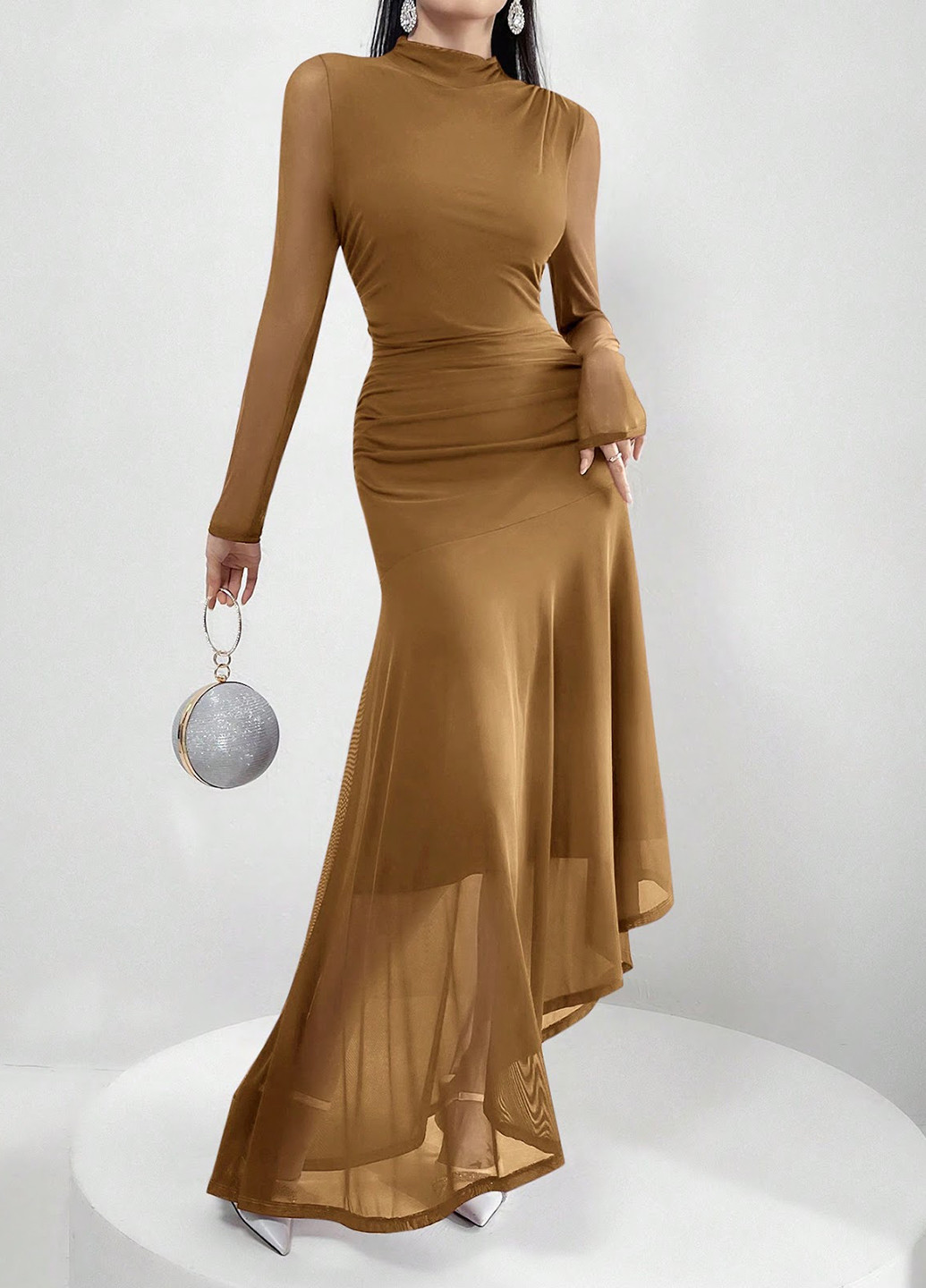 Пісочна кежуал, вечірня сукня сукня-водолазка, кльош, силуетна SHEIN однотонна