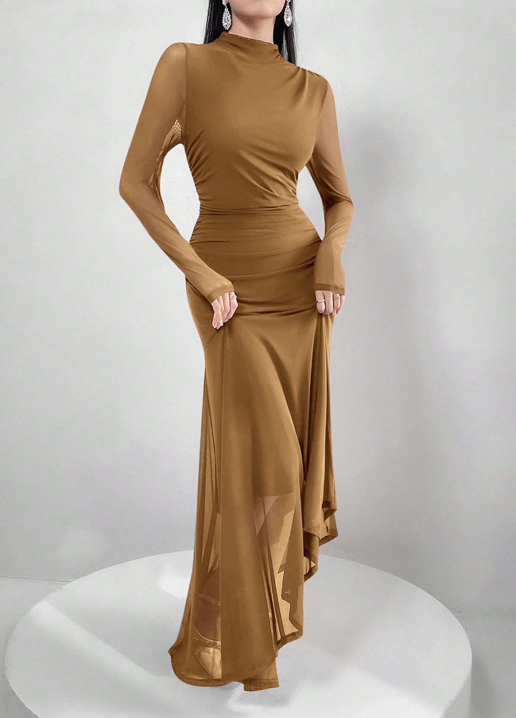 Пісочна кежуал, вечірня сукня сукня-водолазка, кльош, силуетна SHEIN однотонна