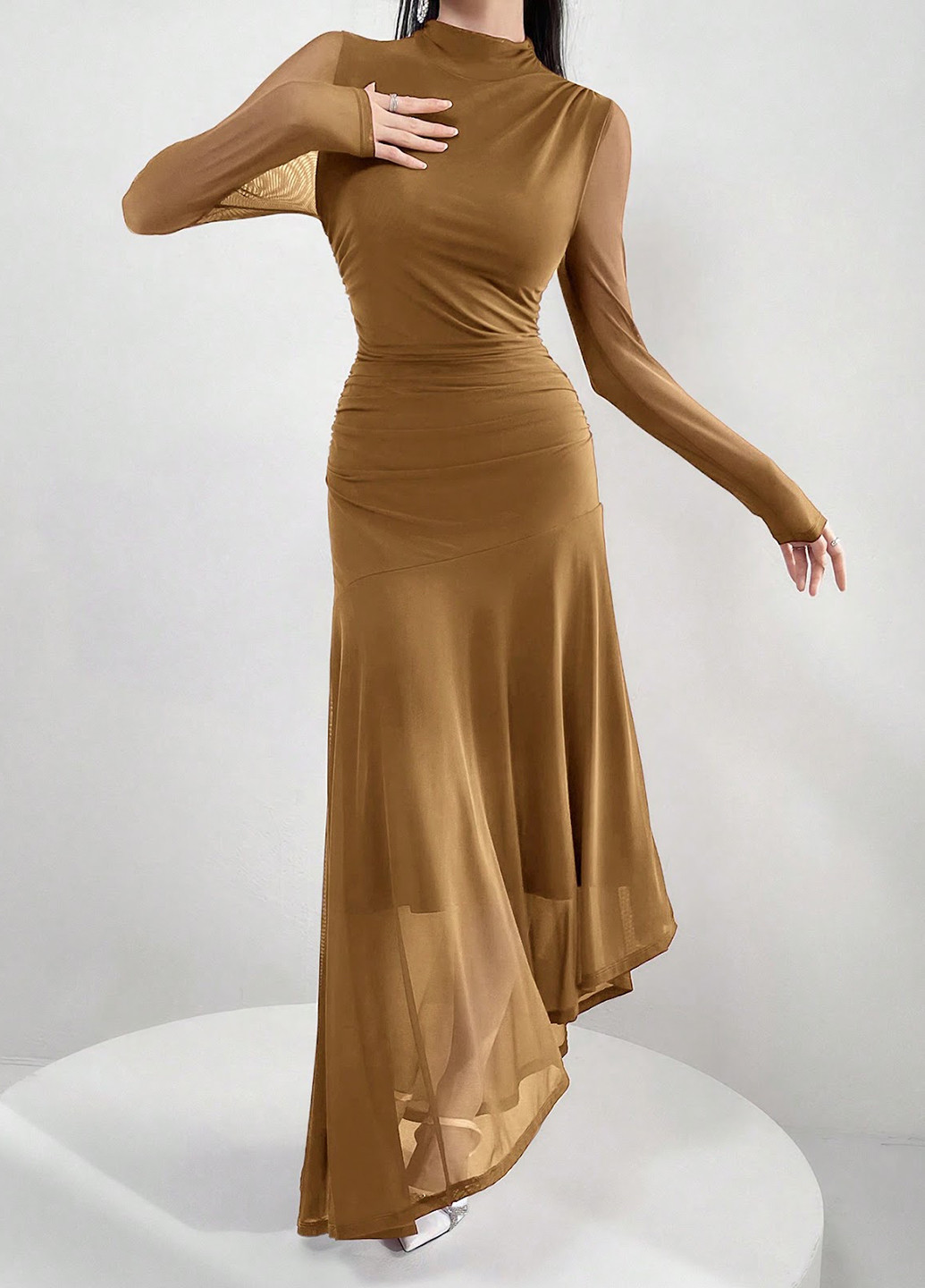 Пісочна кежуал, вечірня сукня сукня-водолазка, кльош, силуетна SHEIN однотонна