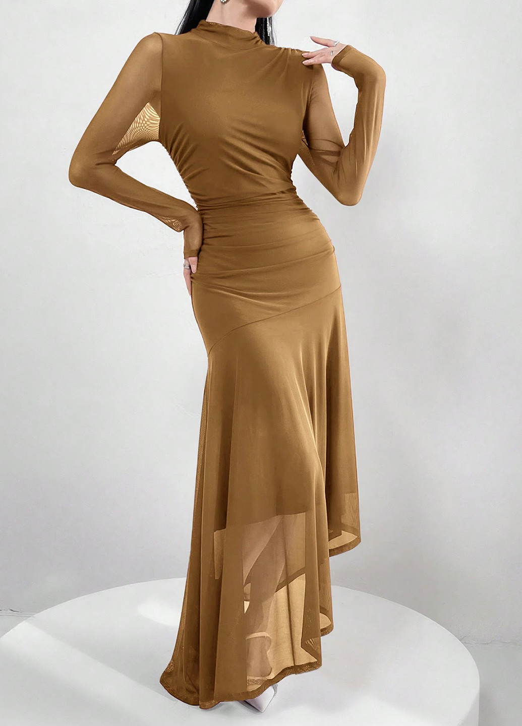 Пісочна кежуал, вечірня сукня сукня-водолазка, кльош, силуетна SHEIN однотонна