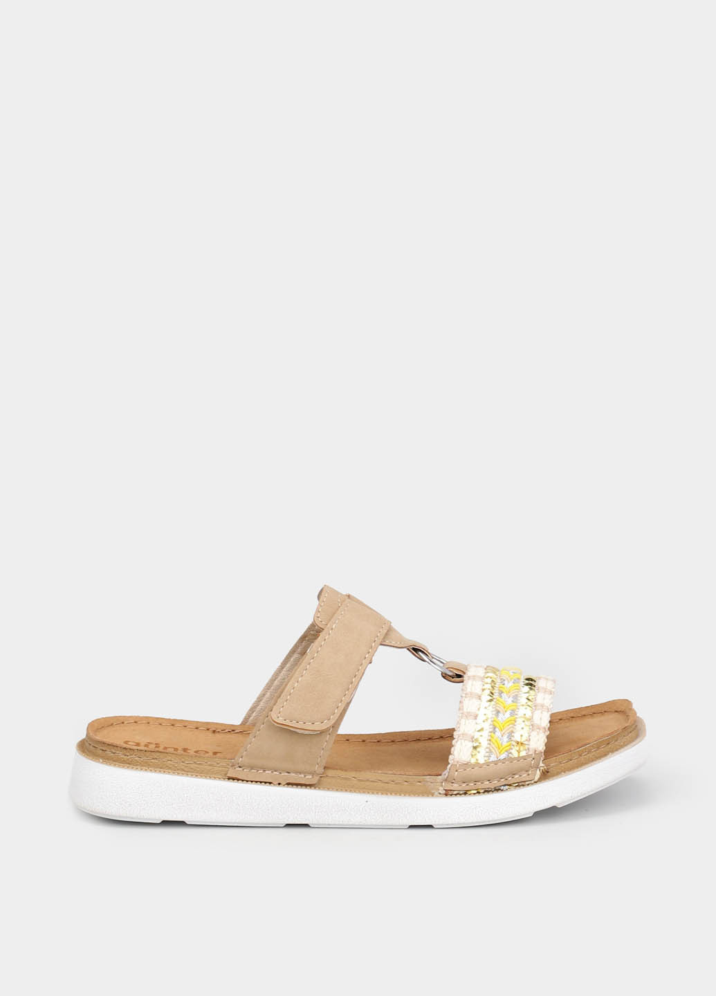 Бежевые шлепанцы Gunter с вышивкой, с белой подошвой