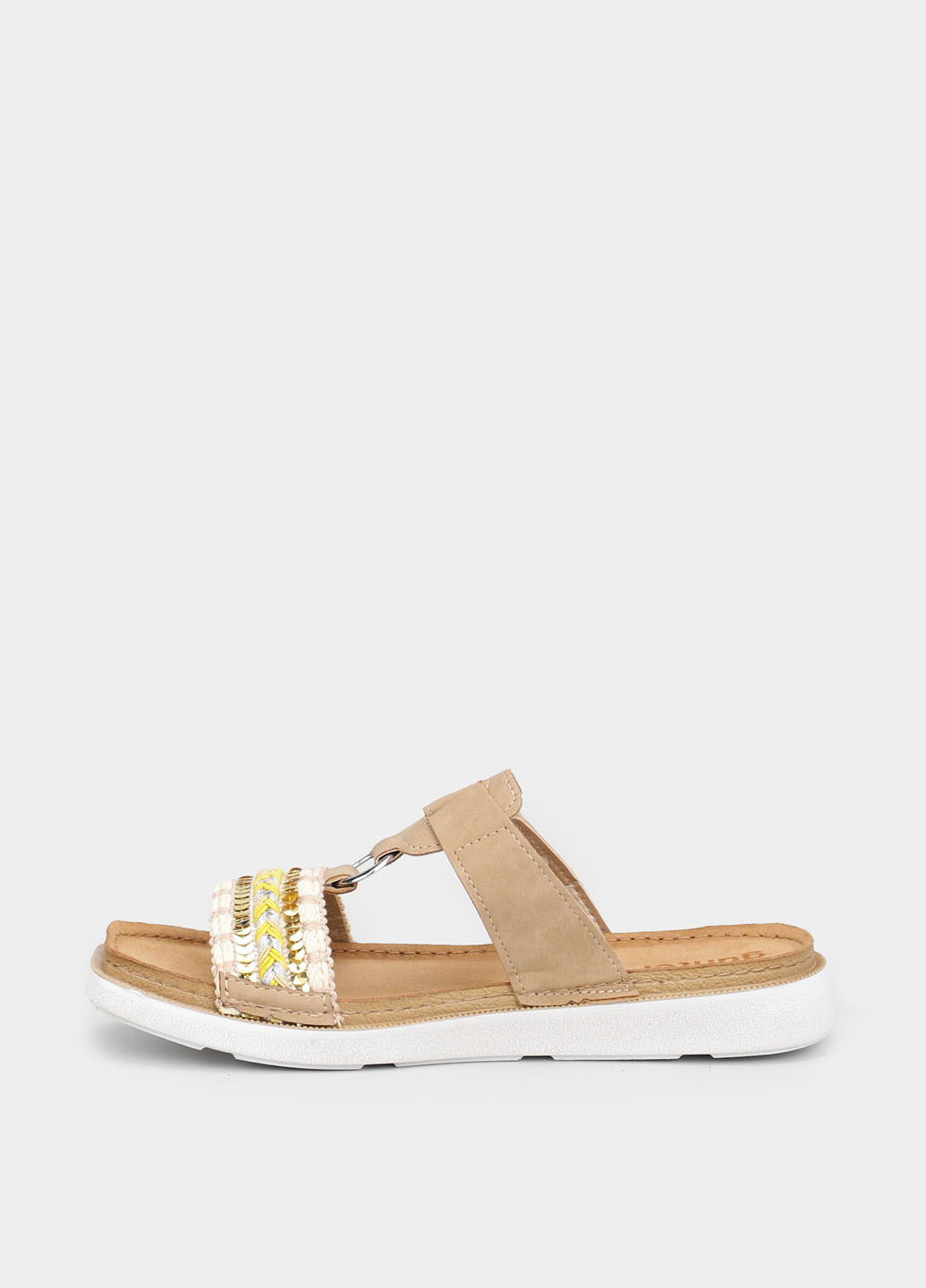 Бежевые шлепанцы Gunter с вышивкой, с белой подошвой