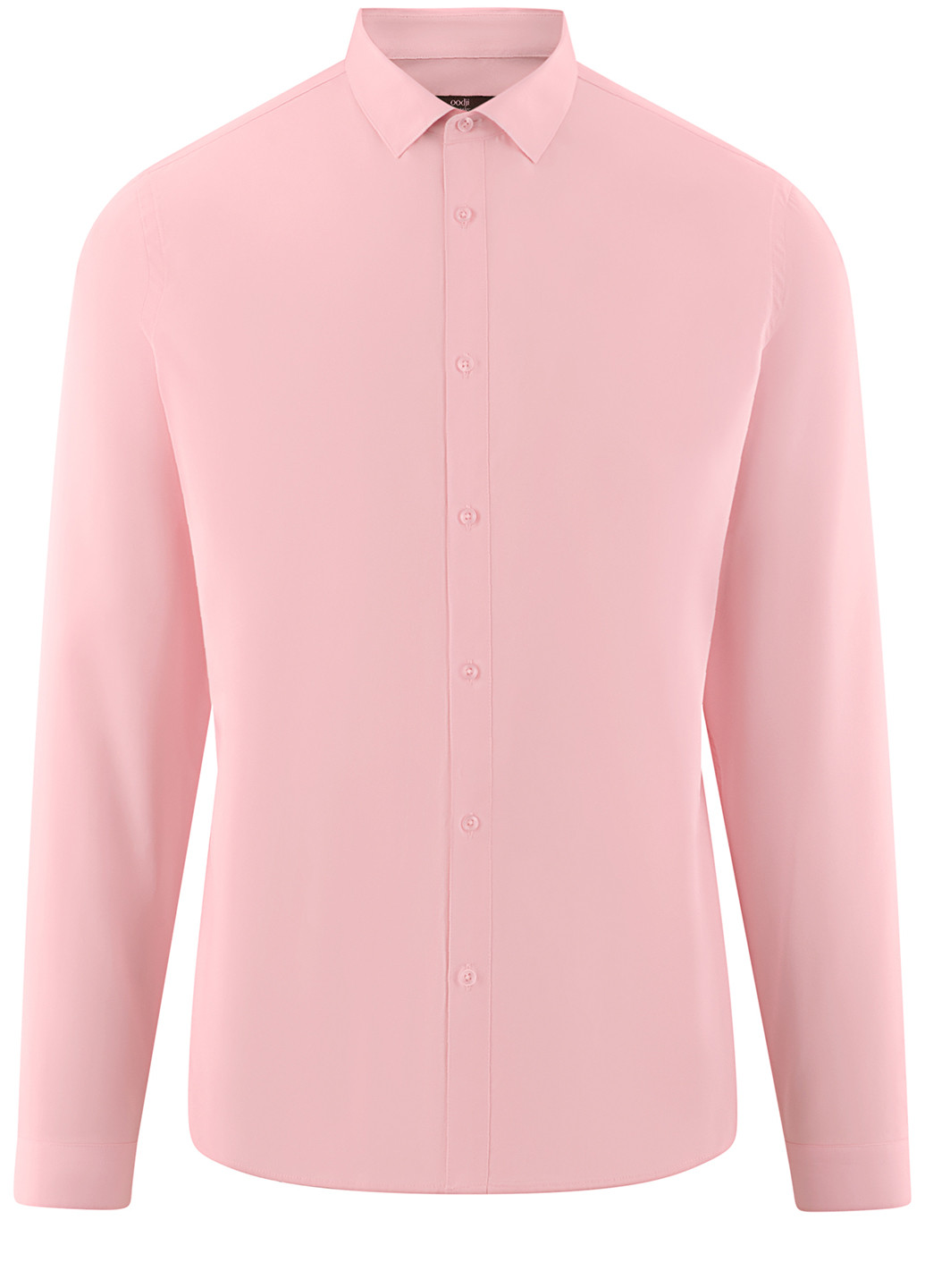 Светло-розовая классическая рубашка однотонная Oodji с длинным рукавом