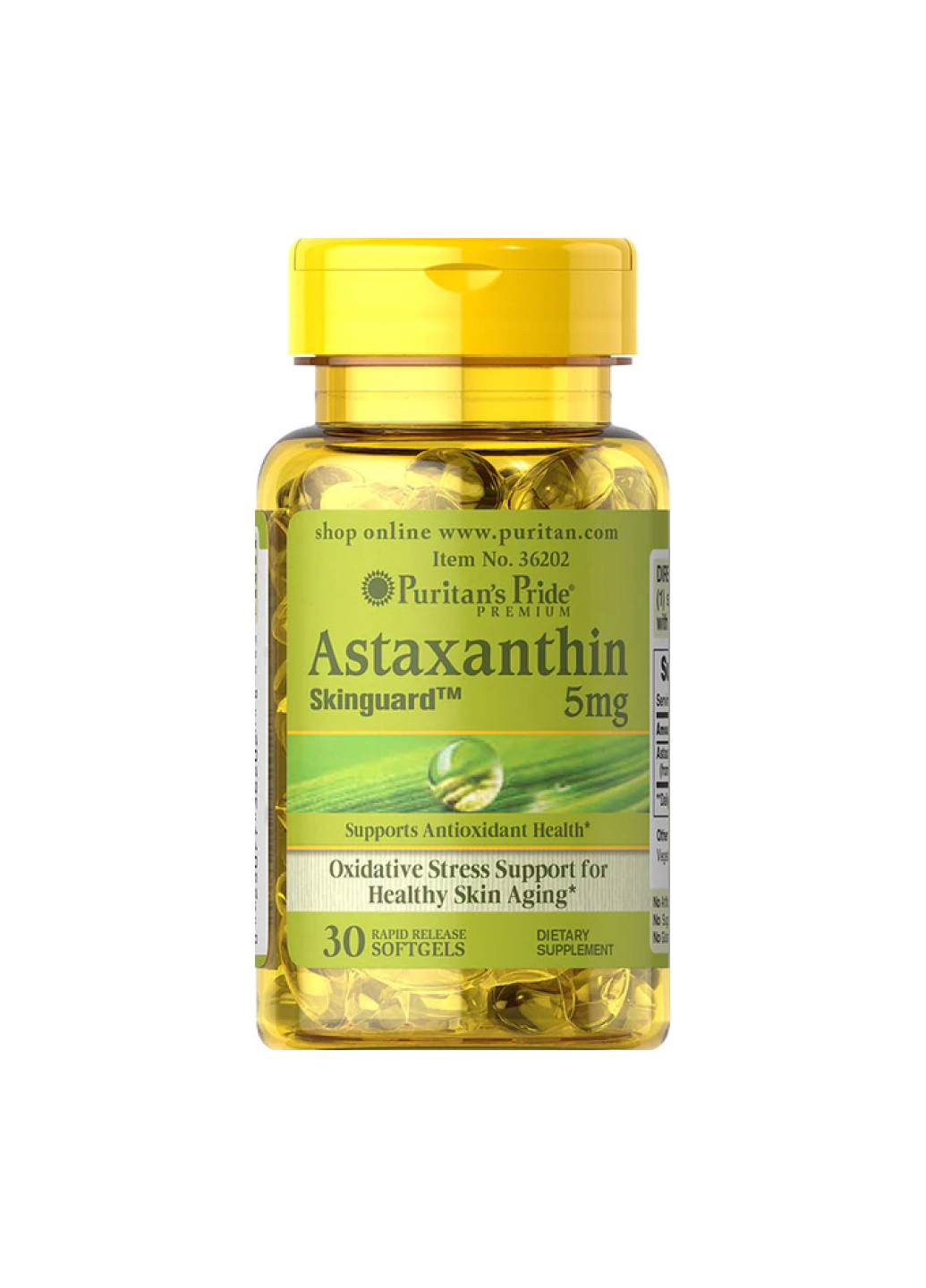 Добавка для здоровья глаз Puritan's Pride Natural Astaxanthin 5 mg - 30 Softgels Puritans Pride (253153392)