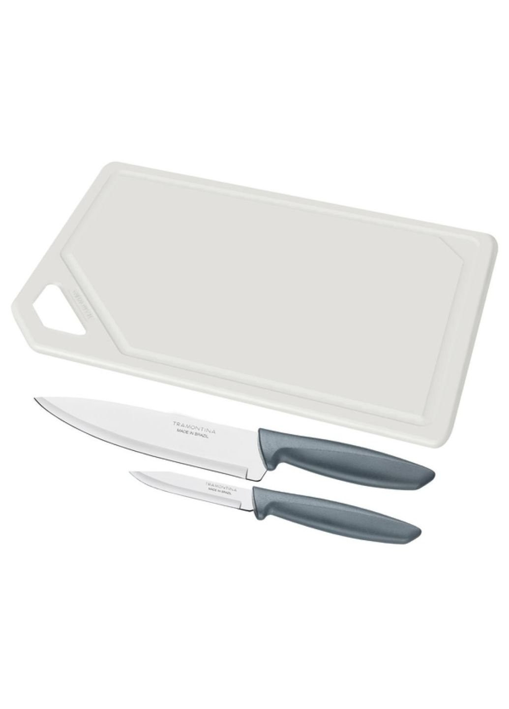Набір ножів Plenus 3 предмети (з дощечкою) Grey (23498/614) Tramontina сірий,