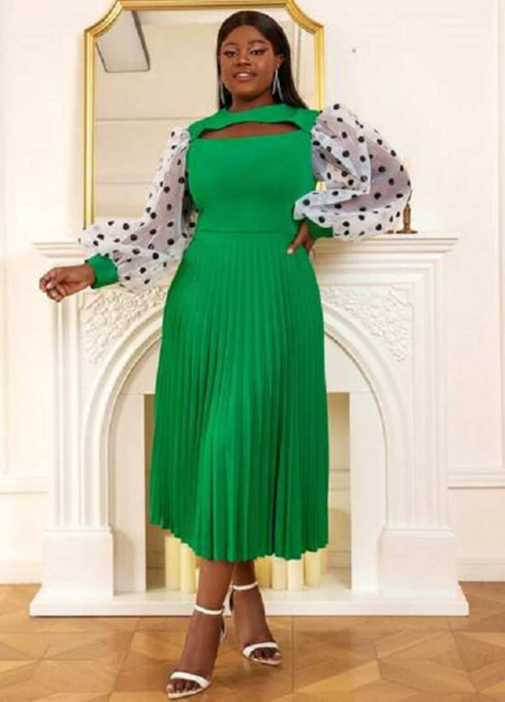 Зелена кежуал сукня плісована SHEIN однотонна