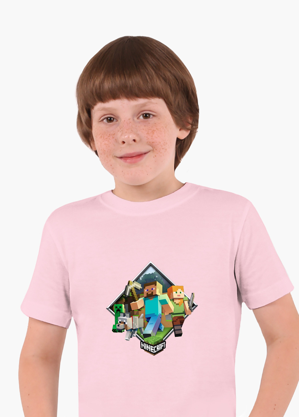 Розовая демисезонная футболка детская майнкрафт (minecraft)(9224-1175) MobiPrint