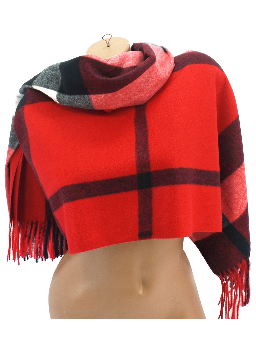 Жіночий вовняний шарф Sky Cashmere Burberry червоний LuxWear S176009 клітинка червоний кежуал вовна