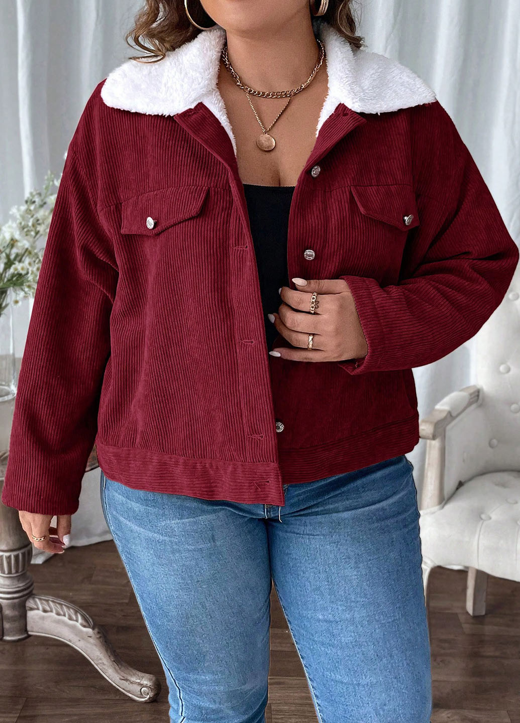 Бордовая демисезонная куртка куртка-пиджак SHEIN