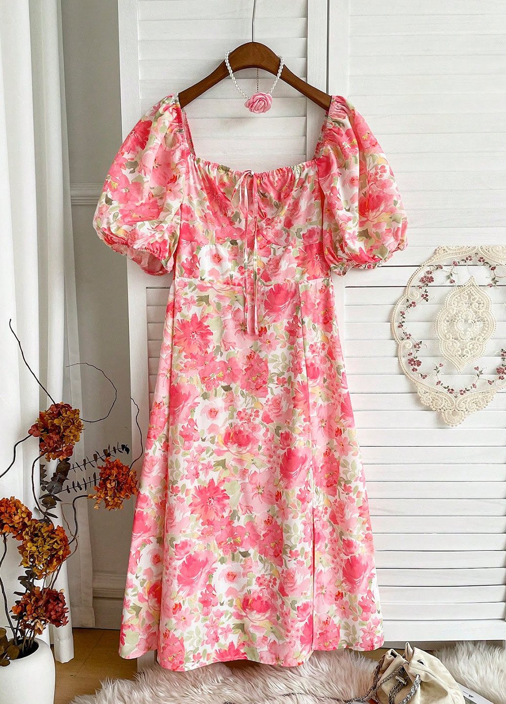 Рожева кежуал сукня а-силует SHEIN з квітковим принтом