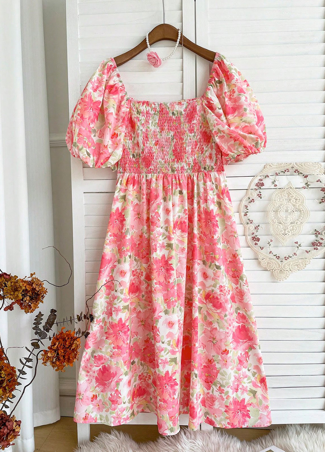 Рожева кежуал сукня а-силует SHEIN з квітковим принтом