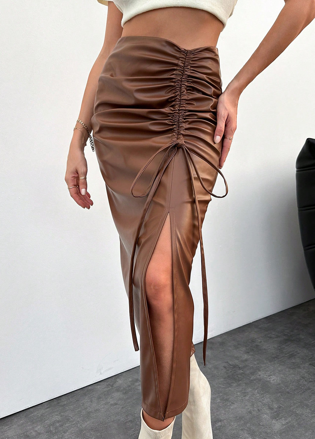 Коричневая кэжуал однотонная юбка SHEIN карандаш