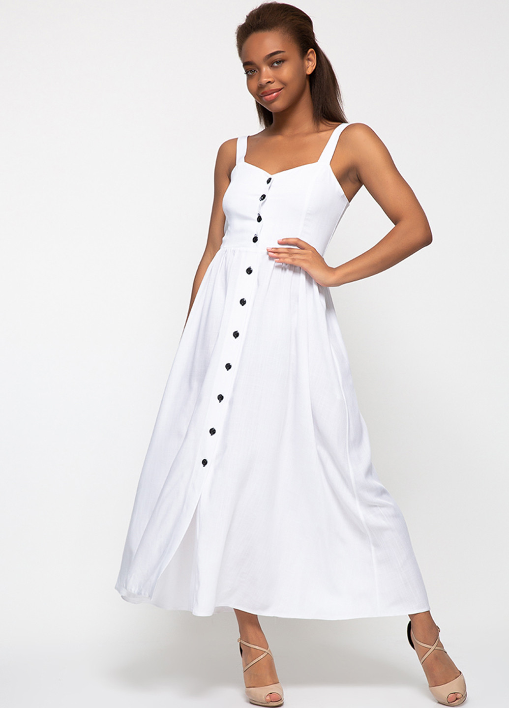 Белое кэжуал платье с открытыми плечами Lilove однотонное