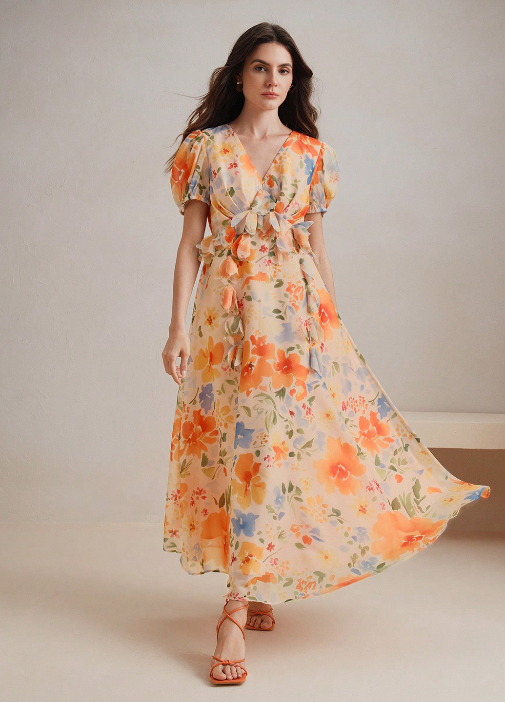 Помаранчева святковий, кежуал сукня а-силует SHEIN з квітковим принтом