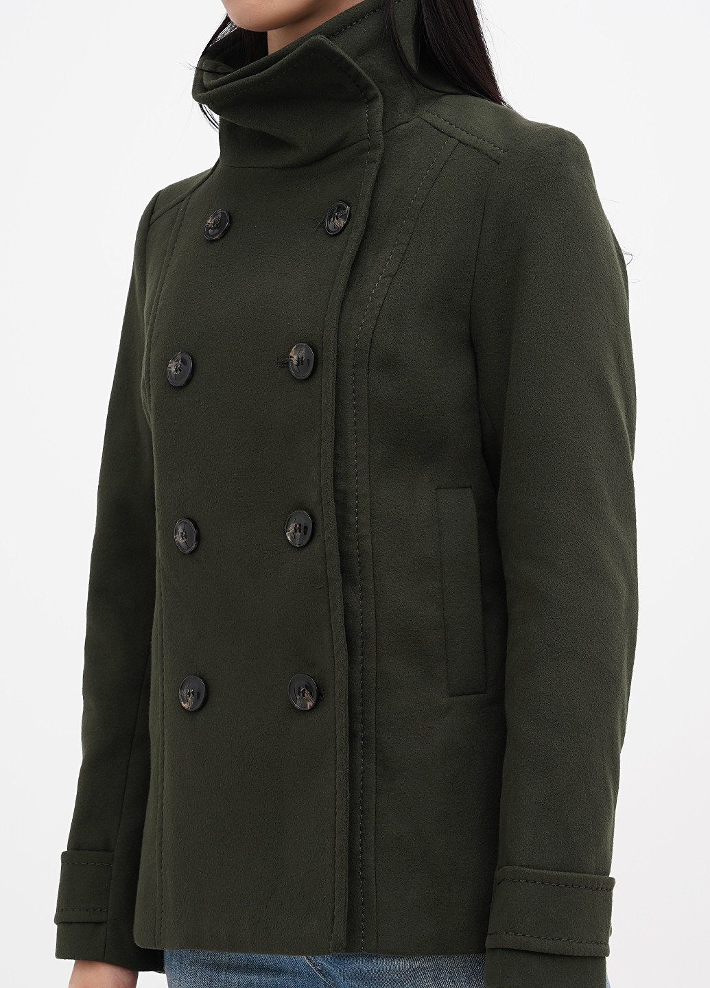 Темно-зелене Кежуал напівпальто двобортне H&M однотонне