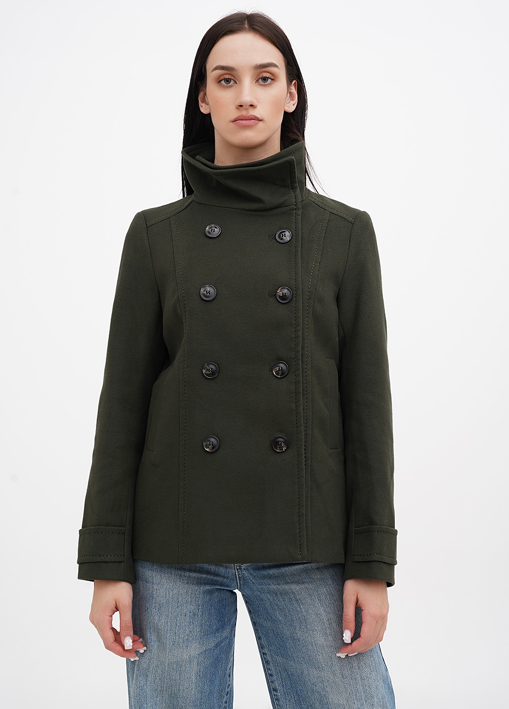 Темно-зелене Кежуал напівпальто двобортне H&M однотонне