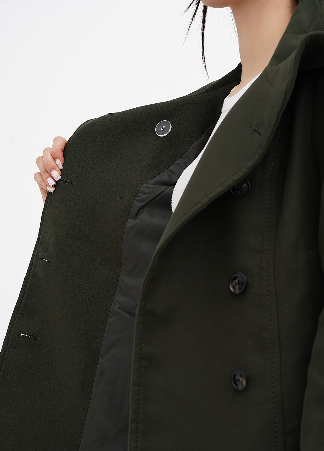 Темно-зелене Кежуал напівпальто двобортне H&M однотонне