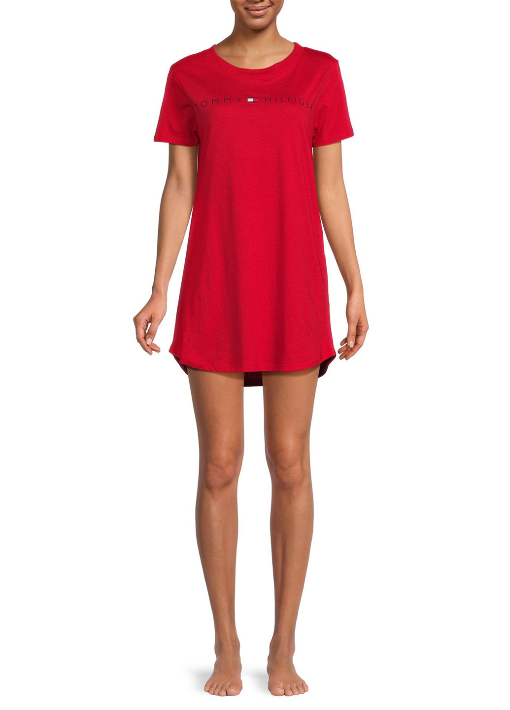 Красное домашнее платье платье-футболка Tommy Hilfiger с логотипом