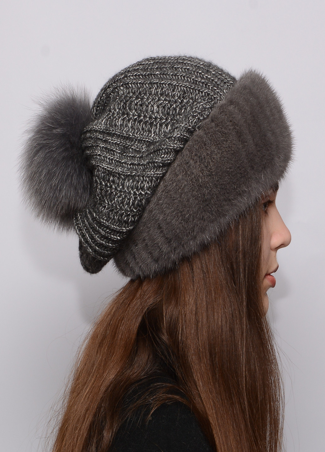 Женская зимняя норковая шапка с бубоном Меховой Стиль ажур (199007421)