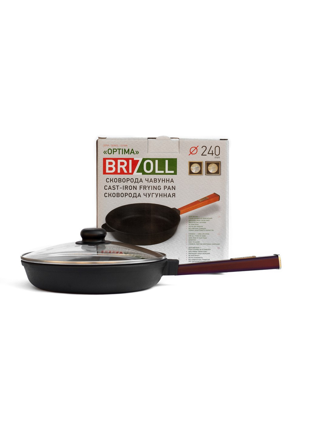 Сковорода чавунна з кришкою Optima-Bordo 240 х 40 мм Brizoll (255190769)