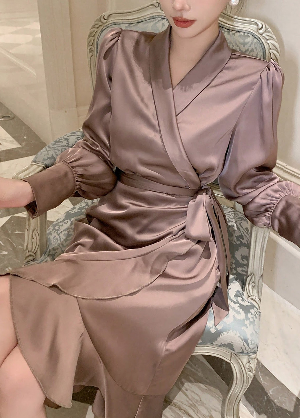 Рожево-коричнева вечірня сукня на запах SHEIN однотонна