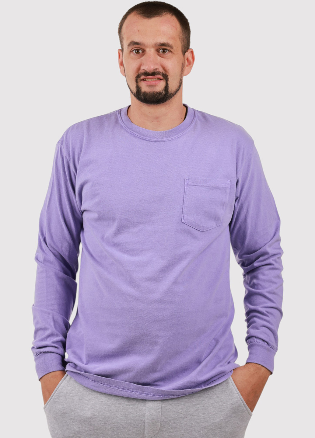 Лонгслів Comfort Colors однотонний світло-фіолетовий кежуали трикотаж, бавовна