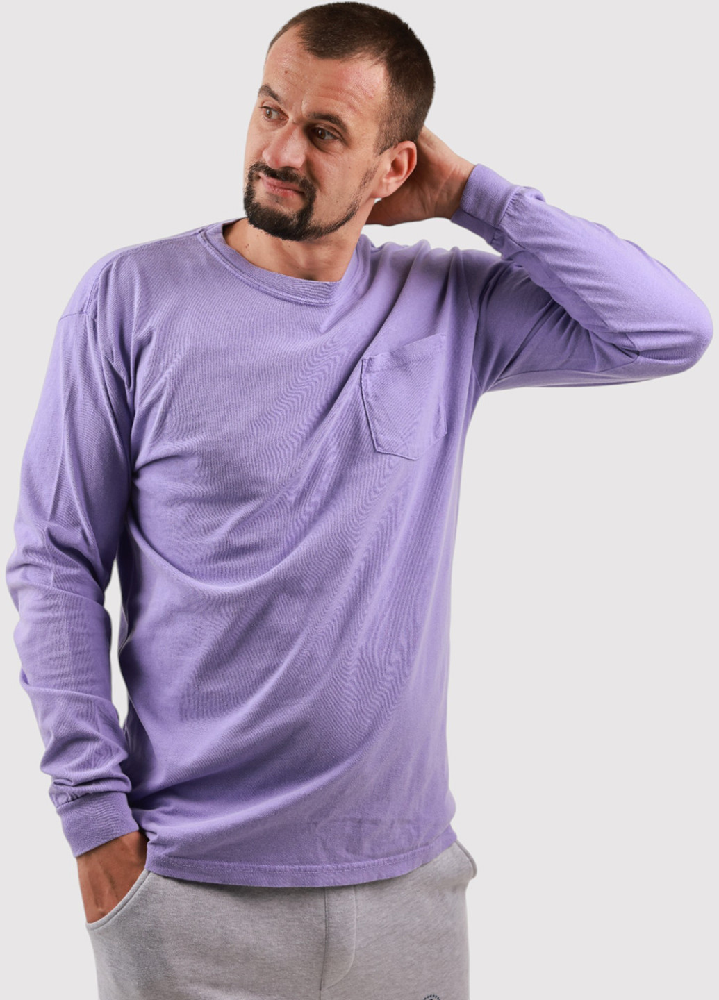 Лонгслів Comfort Colors однотонний світло-фіолетовий кежуали трикотаж, бавовна