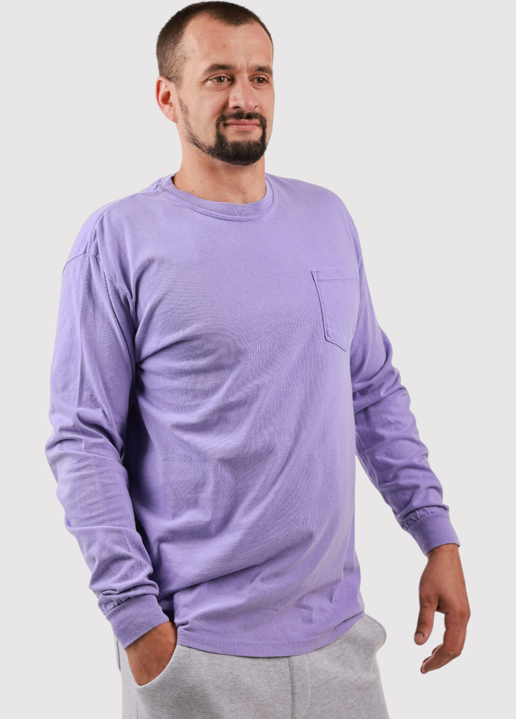 Лонгслів Comfort Colors однотонний світло-фіолетовий кежуали трикотаж, бавовна