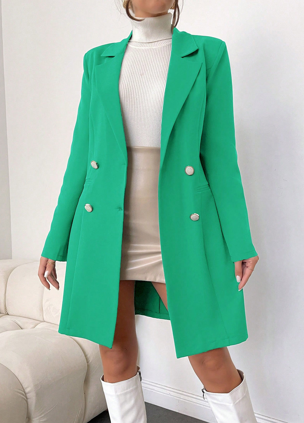Зелене демісезонне Пальто двобортне SHEIN