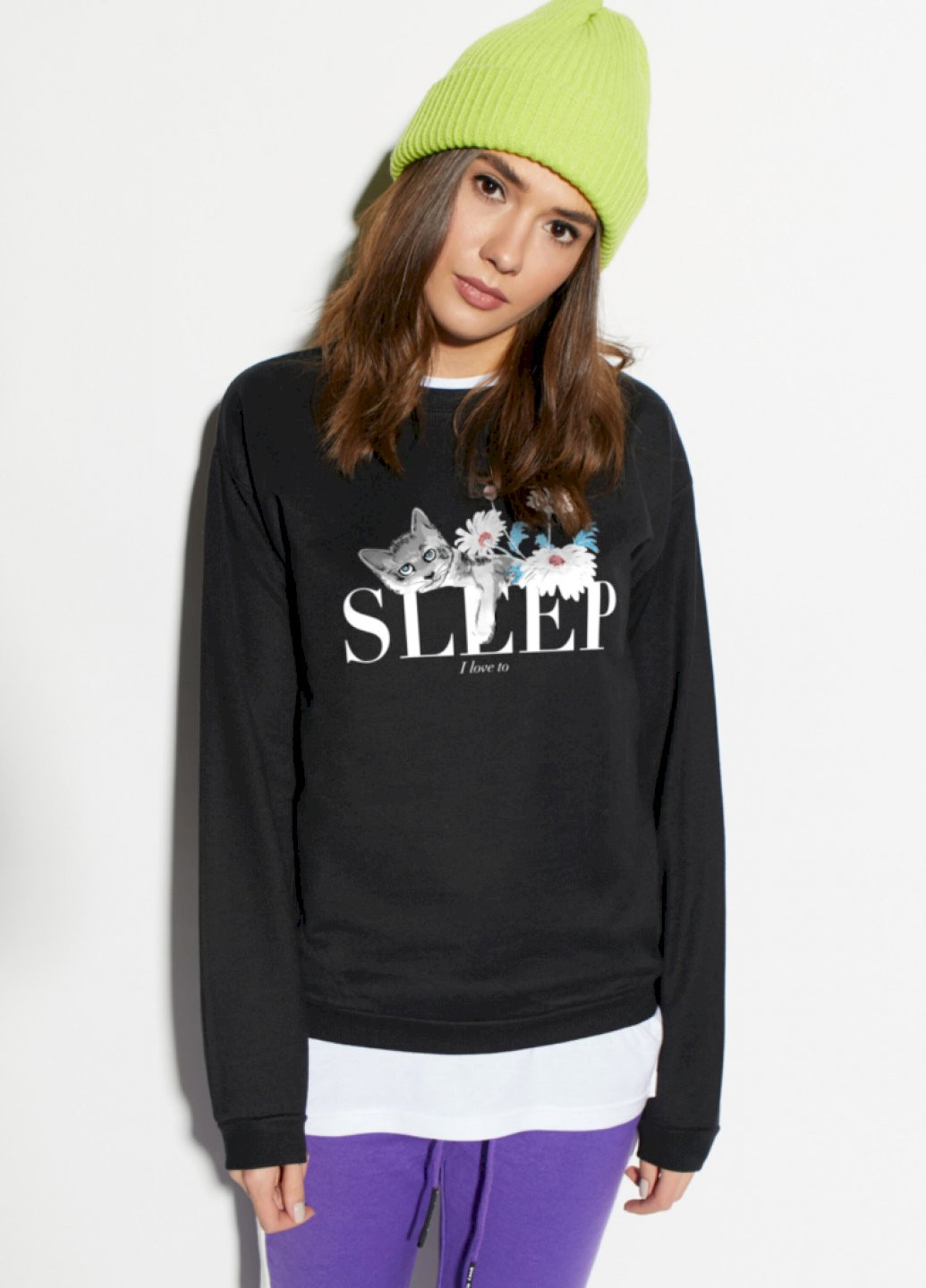 Чорний світшот жіночий /no flis/ YAPPI малюнок (251467825)