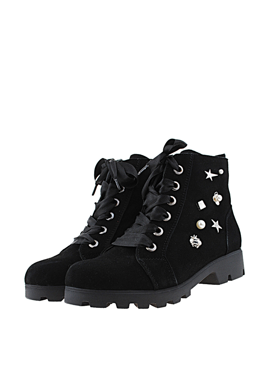 Осенние ботинки Eleni с металлическими вставками из натуральной замши