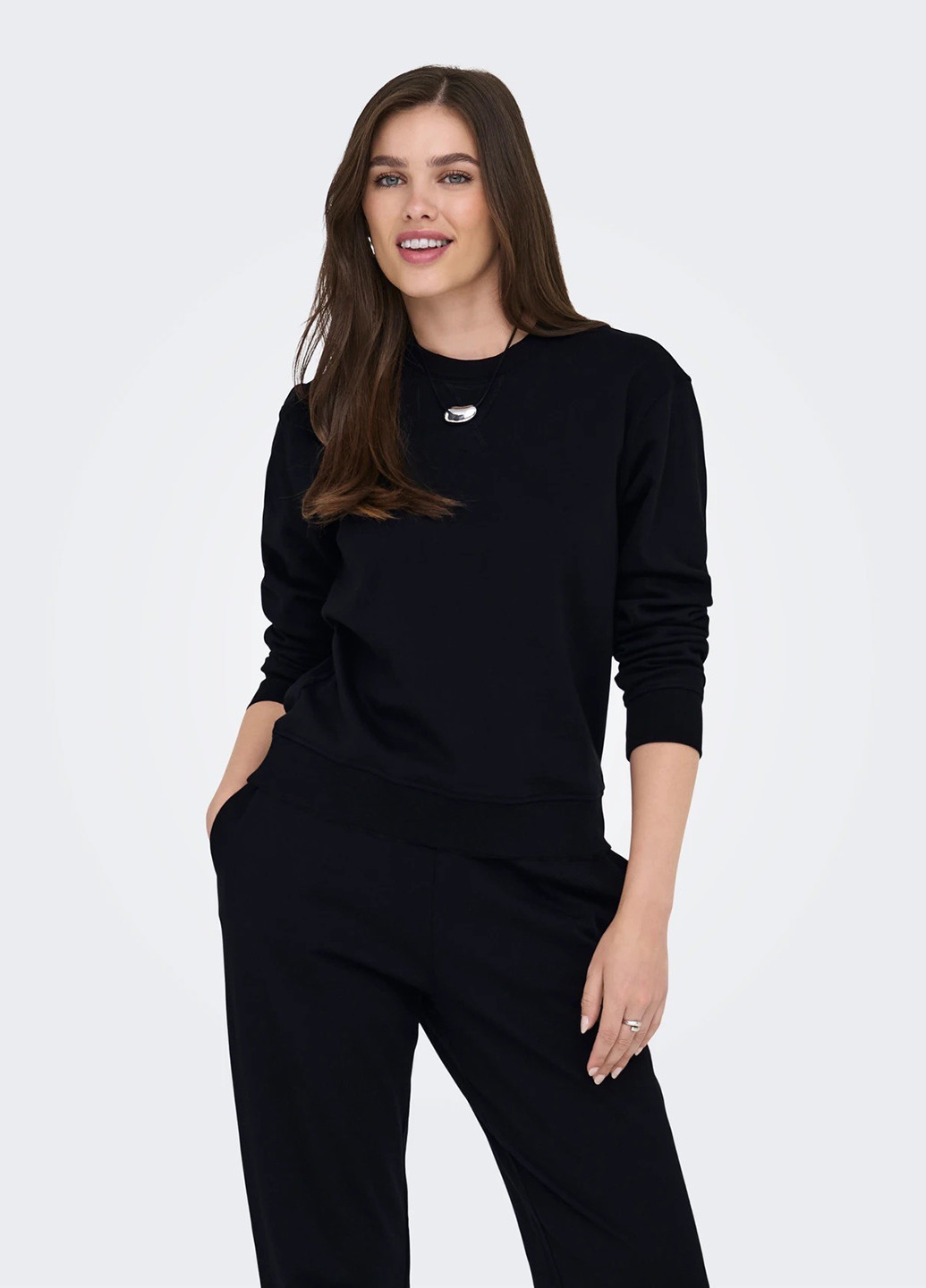 Чорний світшот Only однотонний без декору (362876157)