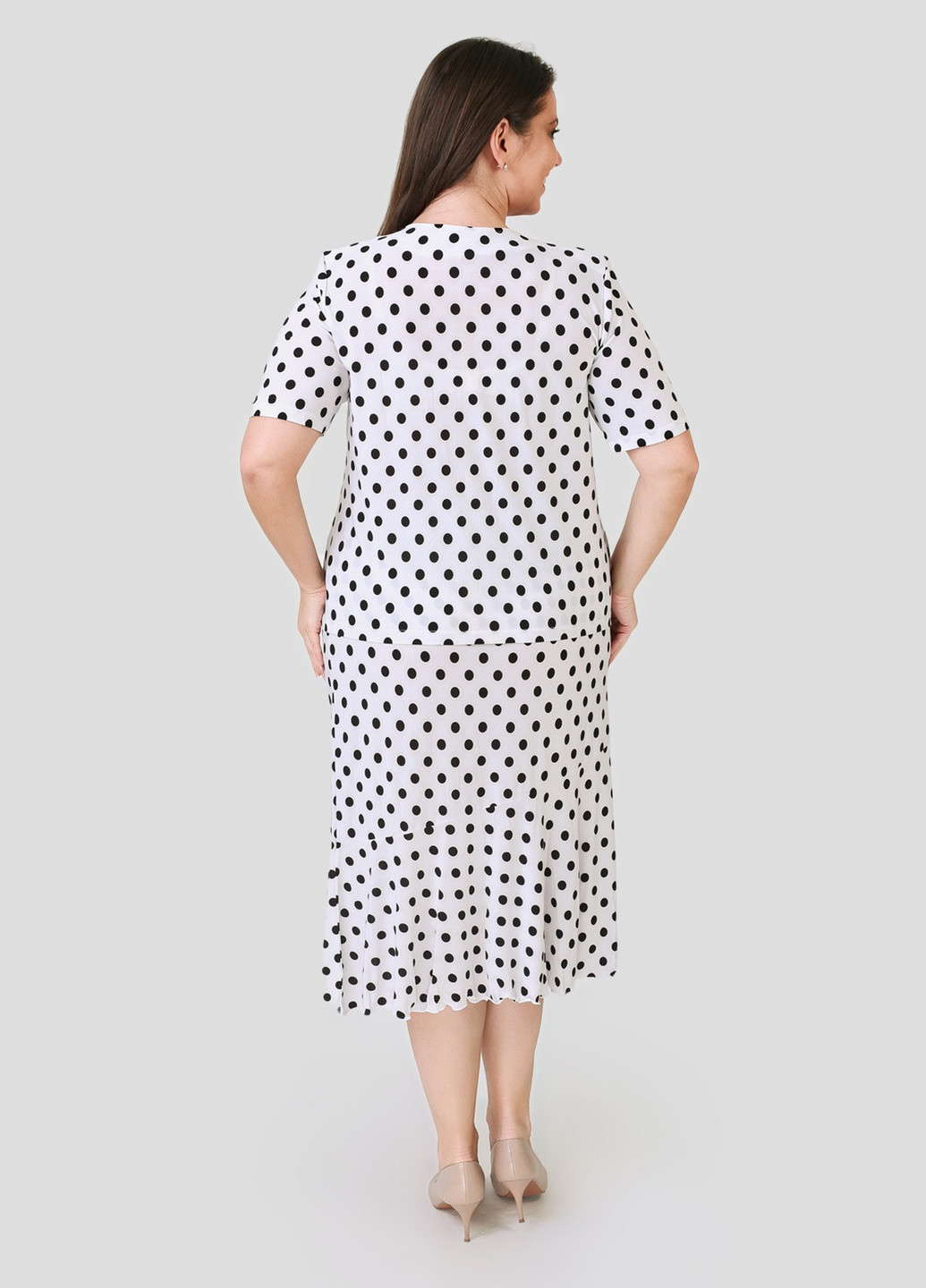 Костюм трикотажный белый в черный горох блуза и юбка ART 00063 BABOCHKA XL Collection (228062878)