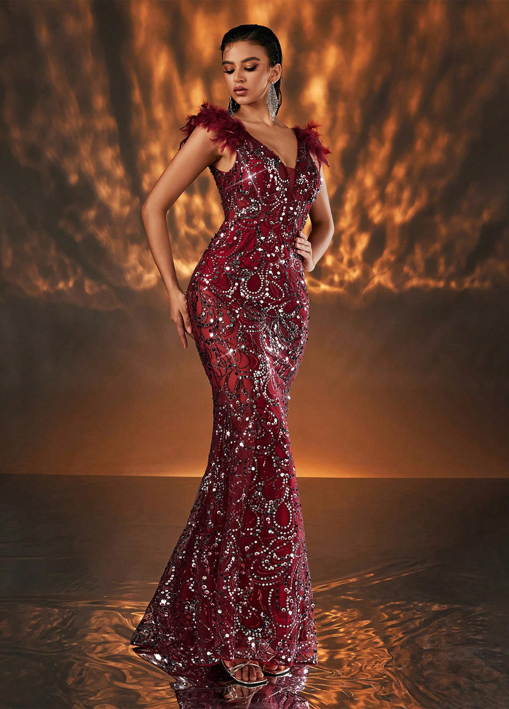 Червона вечірня сукня годе SHEIN однотонна