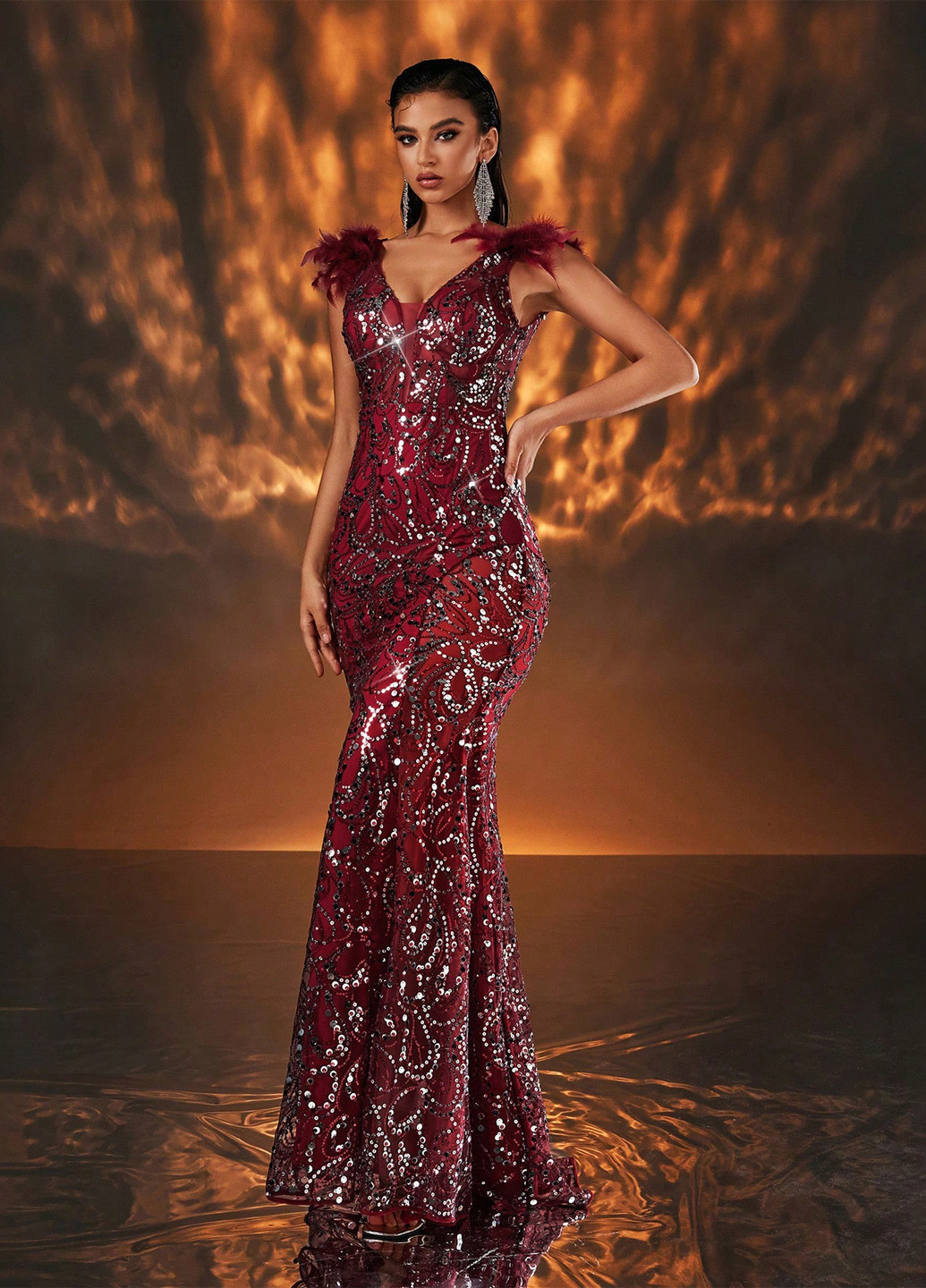 Червона вечірня сукня годе SHEIN однотонна