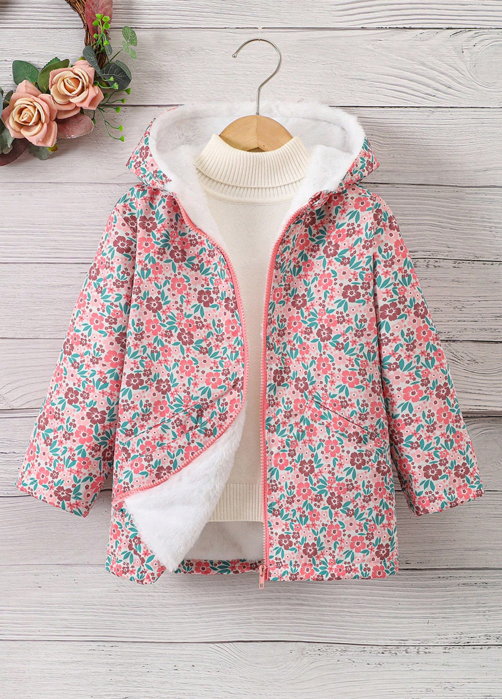 Розовая зимняя куртка куртка-пальто SHEIN