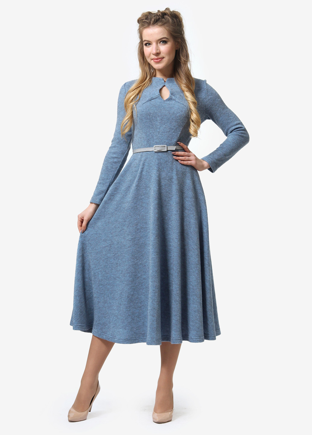 Сіро-голубий ділова сукня, сукня кльош Lila Kass меланжева