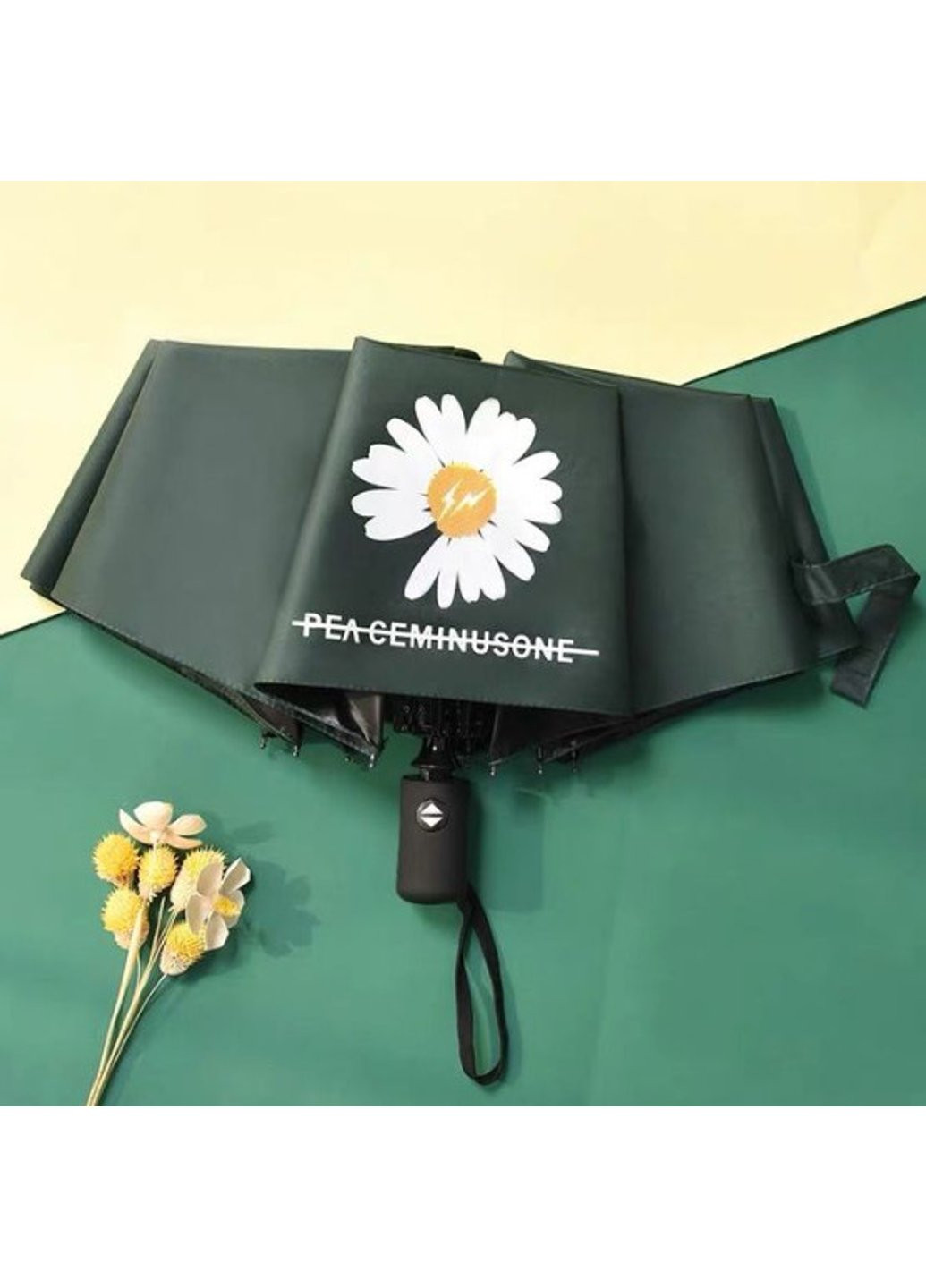 Міні-парасолька складана Ромашка зелена 7844 95 см Power (254415581)
