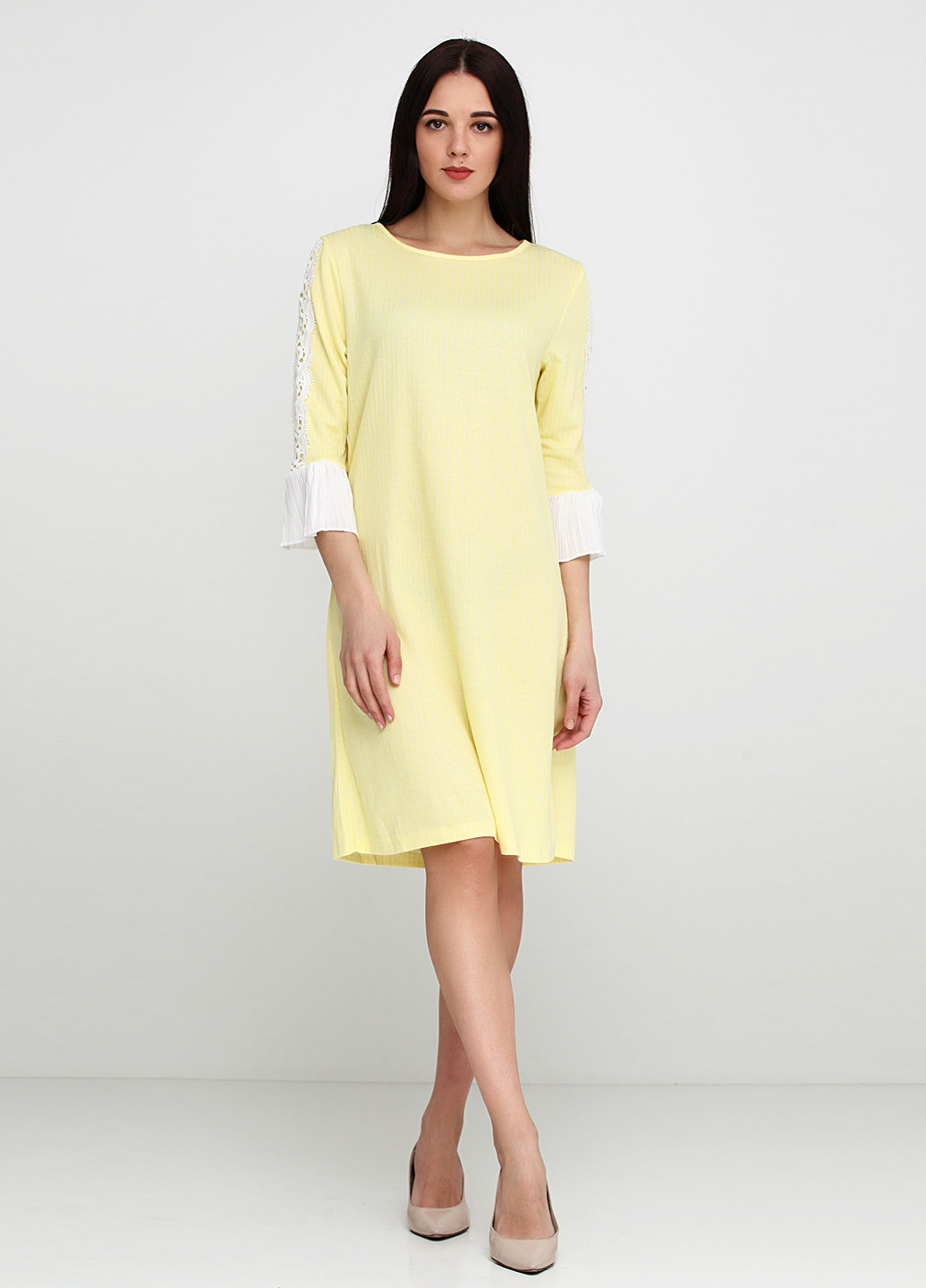 Желтое кэжуал платье No Brand в полоску