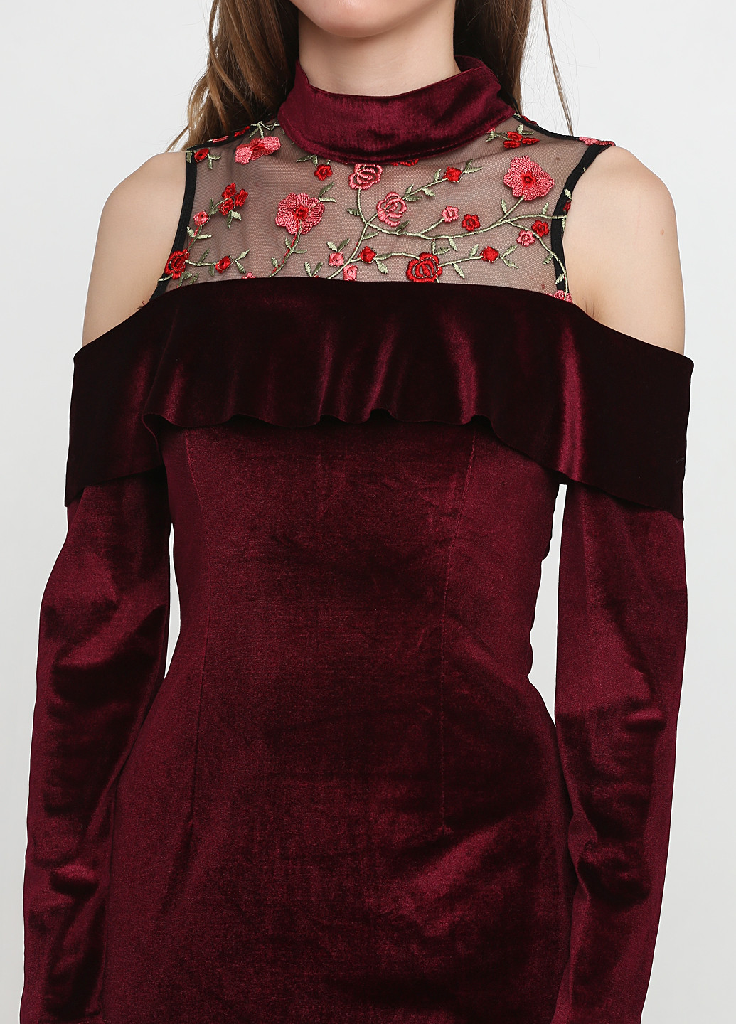 Бордовое коктейльное платье Aisabelle с цветочным принтом