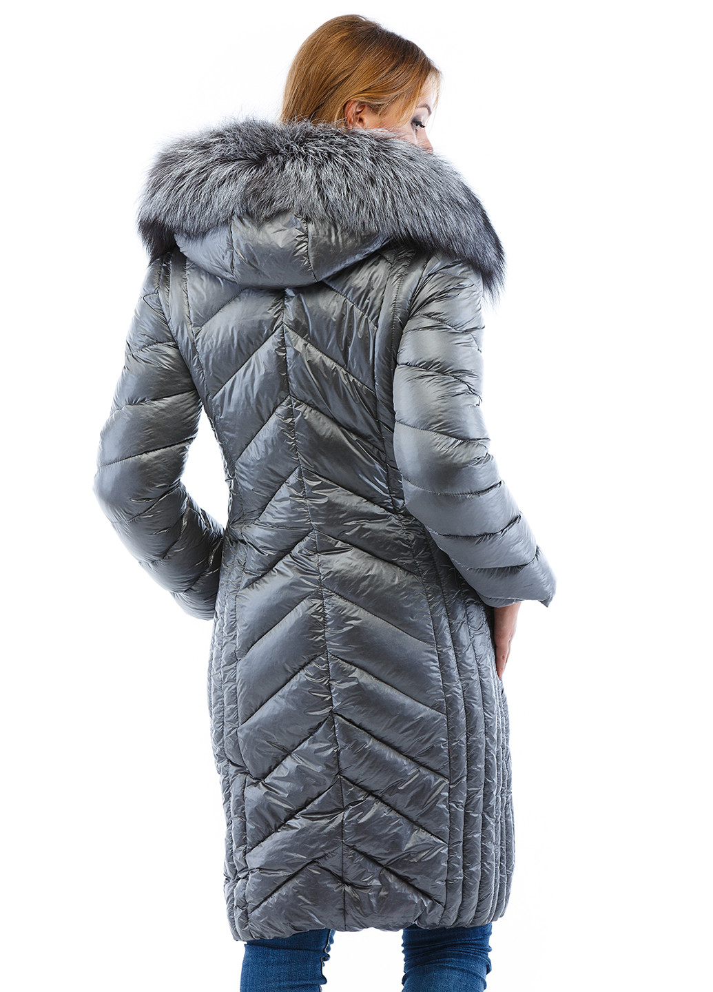 Сіра зимня куртка (хутро чорнобурки) MN