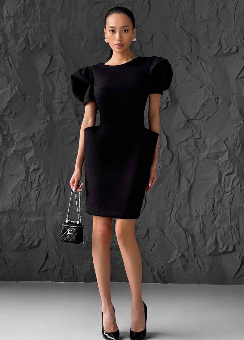 Чорна коктейльна сукня футляр Fashion однотонна