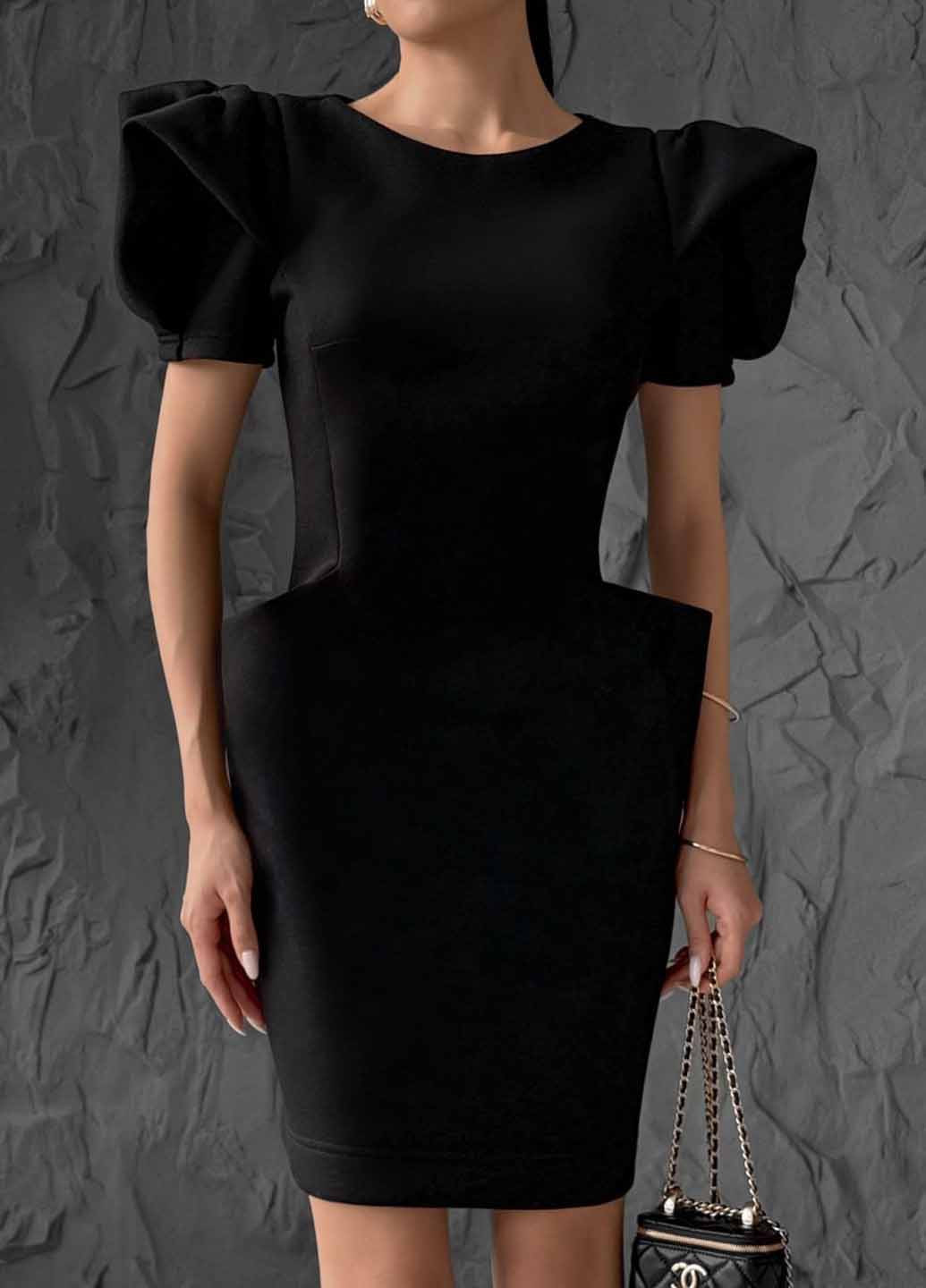 Чорна коктейльна сукня футляр Fashion однотонна