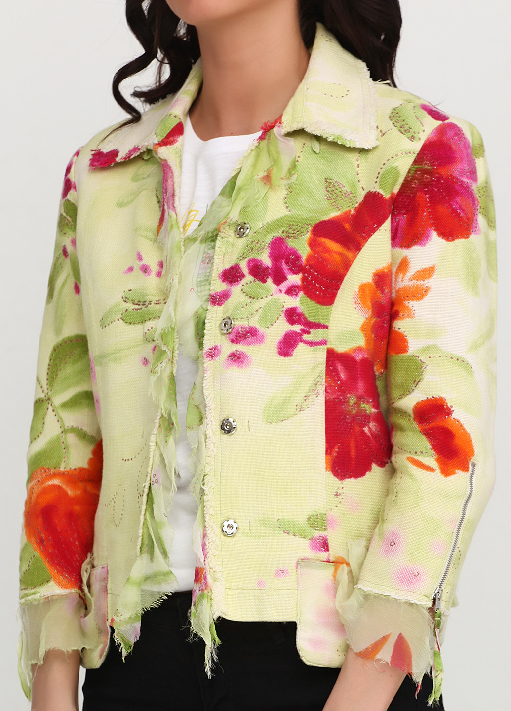 Салатовый женский жакет Roberta Scarpa с цветочным узором - демисезонный