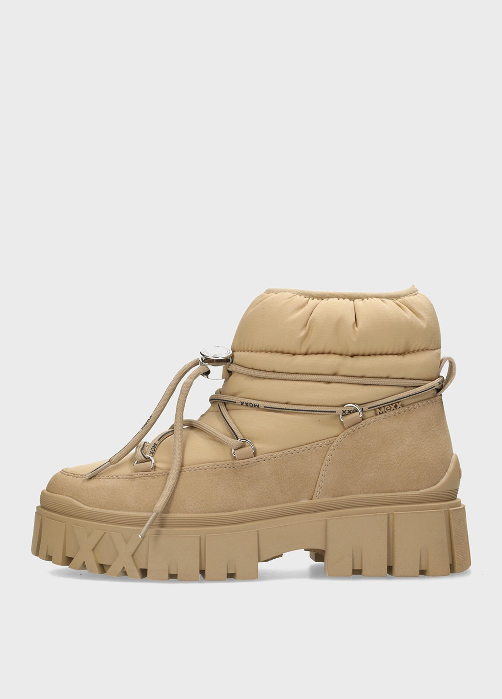 Бежевые дутики Mexx на тракторной подошве, с логотипом, со шнуровкой