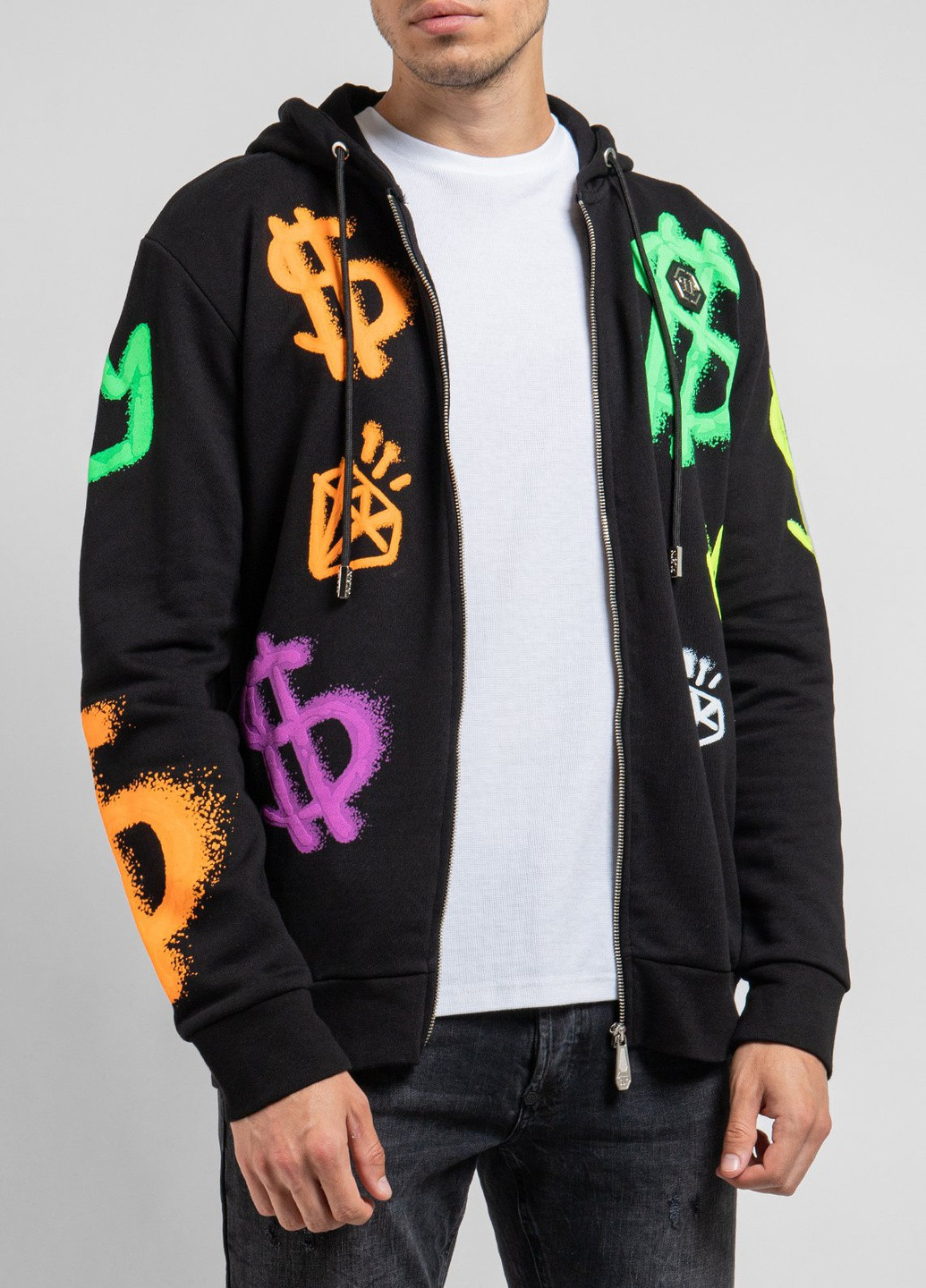 Черное худи на молнии из коллекции DOLLAR Philipp Plein (251176498)