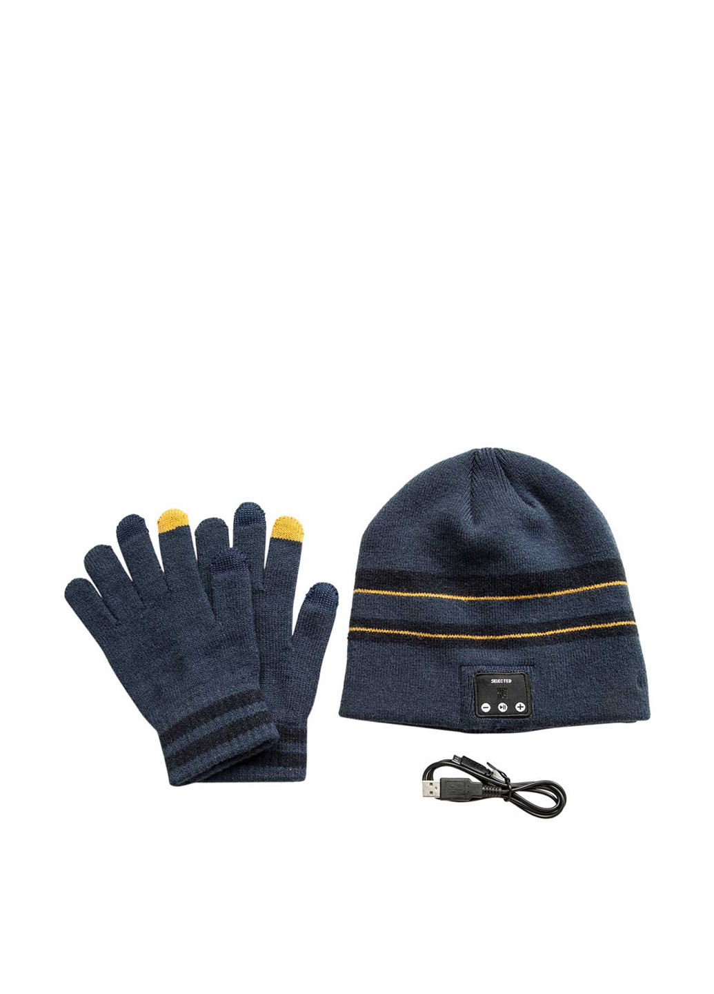 Темно-синий зимний комплект (шапка, перчатки) Selected